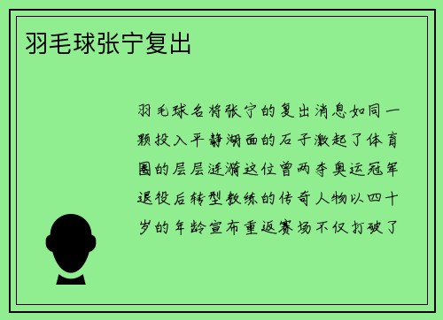 羽毛球张宁复出